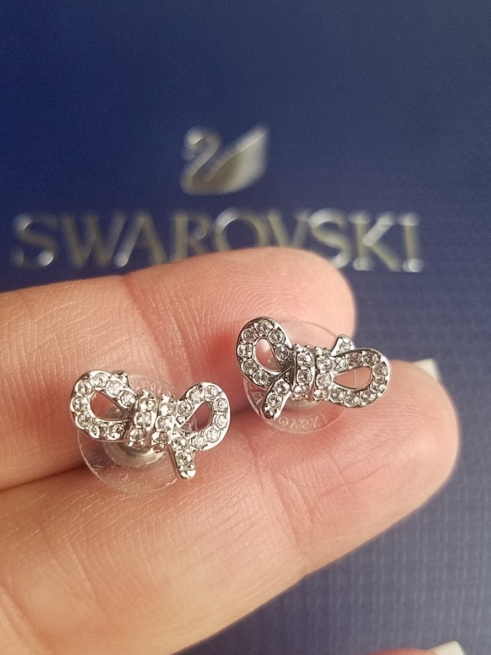 AUTHENTIC Swarovski Lifelong Crystal Bow Earrings Like NEW